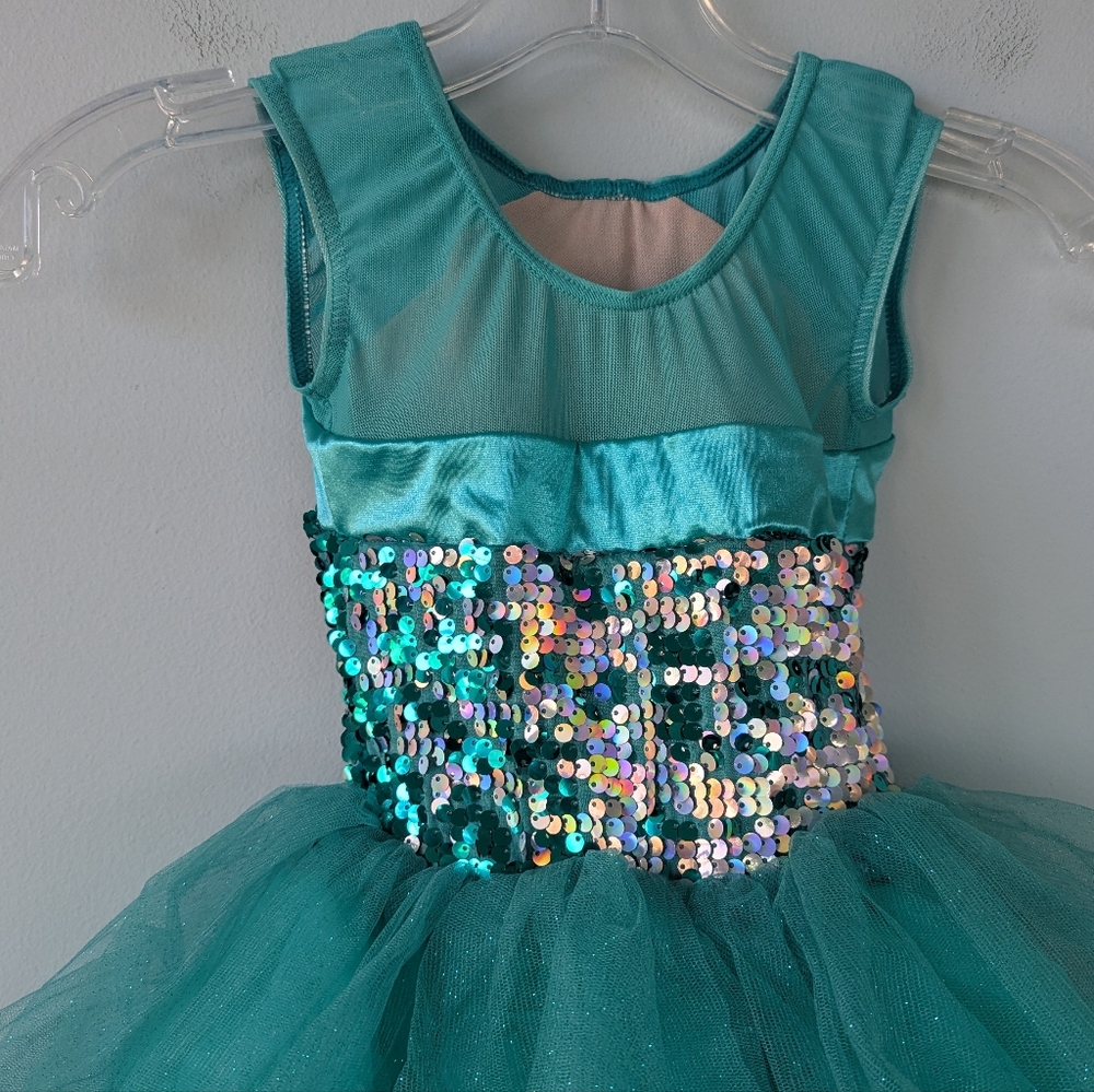 Weissman Girls Blue/Green Sequin Ballet Dance Costume - Picture 13 of 15